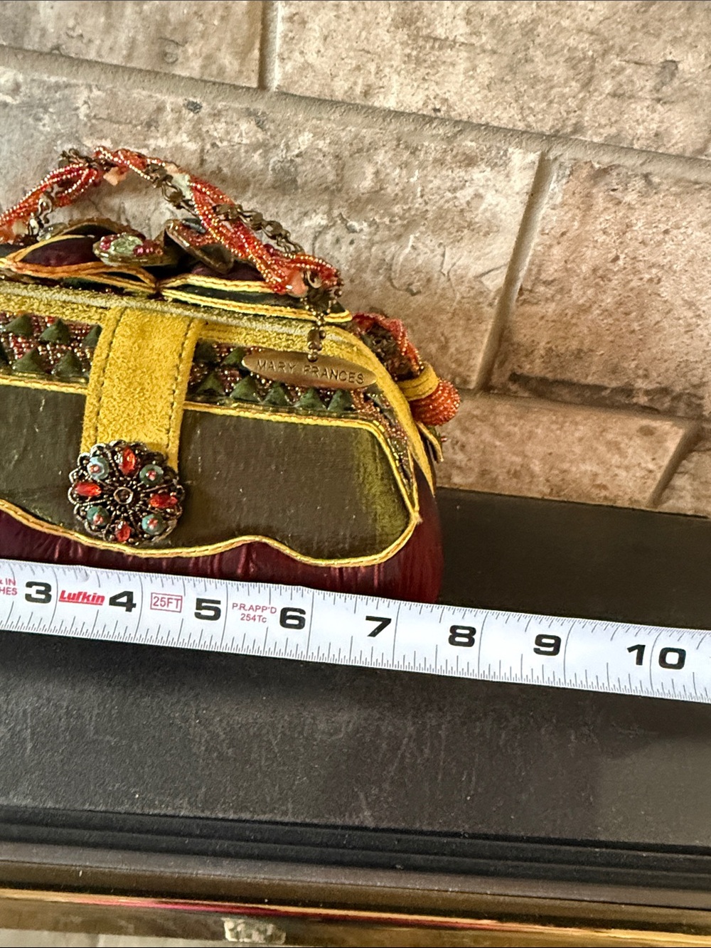 Mary Frances Burgundy, Green & Gold Beaded Embellished Evening Clutch - Picture 8 of 9